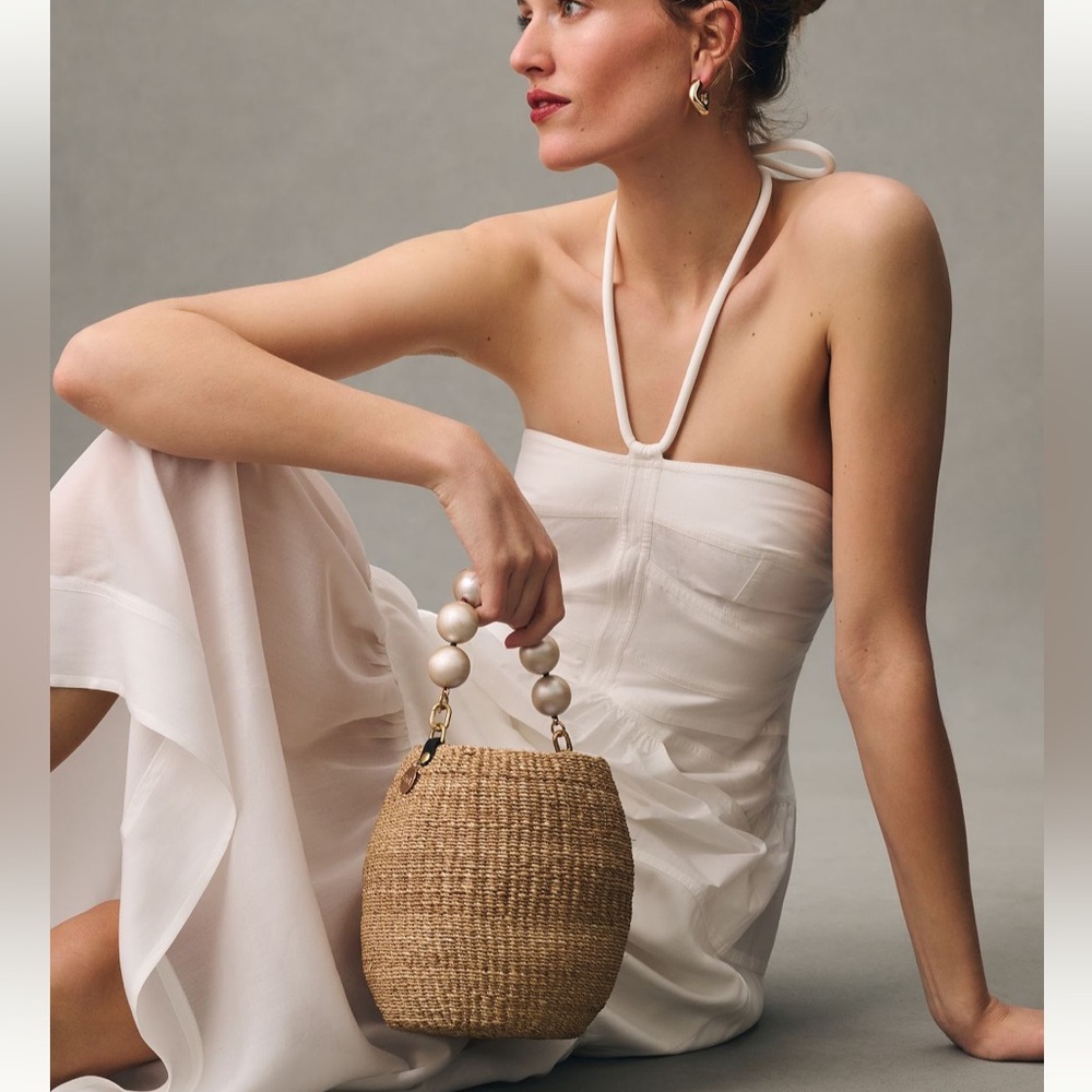 White Anthropologie Mare Mare Halter Summer Midi Dress Sundress Tiered w Pockets